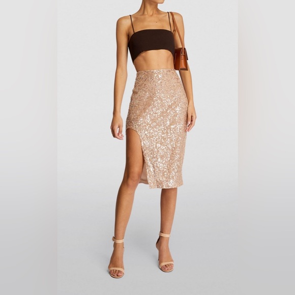 Zeynep Arcay NWT Sequin Slit Skirt in Nude - Picture 1 of 16